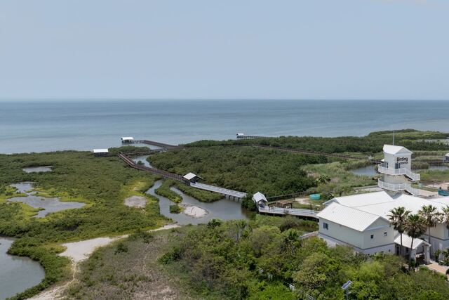 Pool deck loungers and umbrella at Athena Ares Seaside Estate, South Padre Island